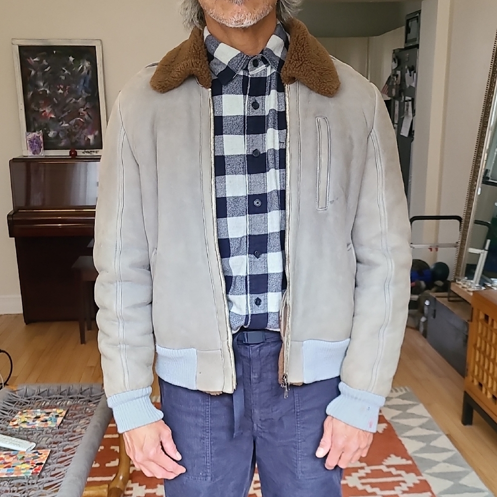 Vintage Shearling Bomber Jacket. Warm, Light Weight. Made in Italy.